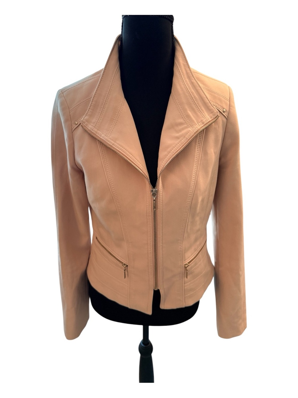 WHBM soft pink Moto Jacket biker neutral feminine cottagecore bodycon balletcore